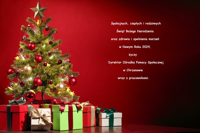 kartka świąteczna z choinką i życzeniami