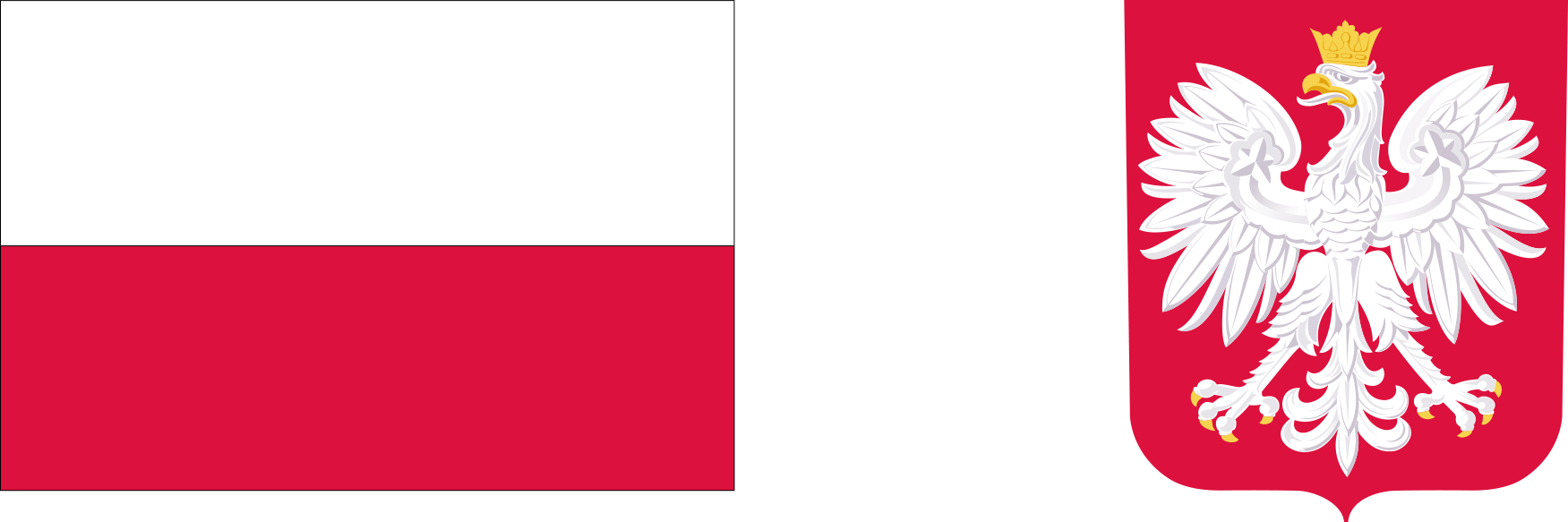Obraz zawiera flagę i godło Polski
